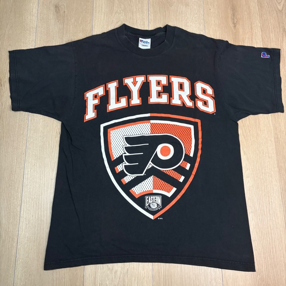 Vintage Pro Player Philadelphia Flyers Crest NHL T-Shirt Mens Large Black USA